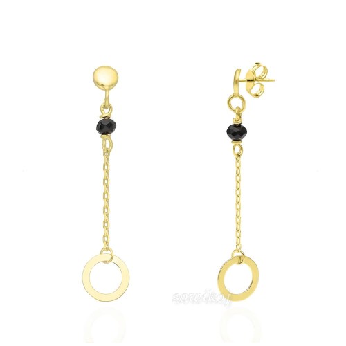 Srebro pozłacane wiszące kolczyki kółeczka mini na łańcuszku