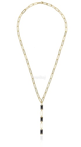Pozłacane srebro naszyjnik - łańcuszek krawatka prostokąciki czarne