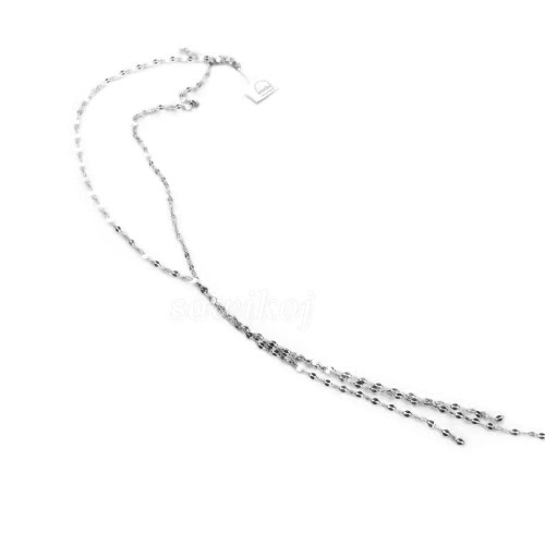 Srebrny rodowany łańcuszek potrójny wiszący w dekolcie krawatka - naszyjnik do głębokich dekoltów