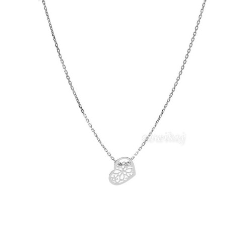 Srebrny łańcuszek z zawieszką serce ażurowe