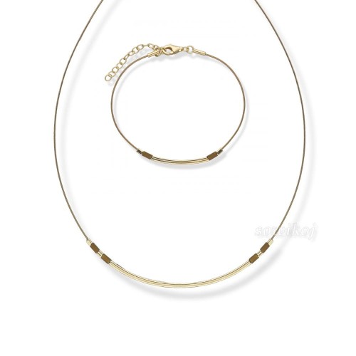 Komplet biżuterii srebrnej pozłacanej z hematytem - bransoletka i naszyjnik