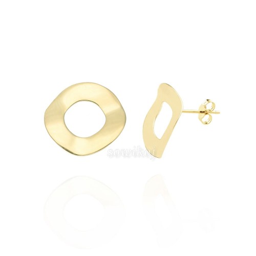 Koło fala - kolczyki na wkrętki - srebro pozłacane