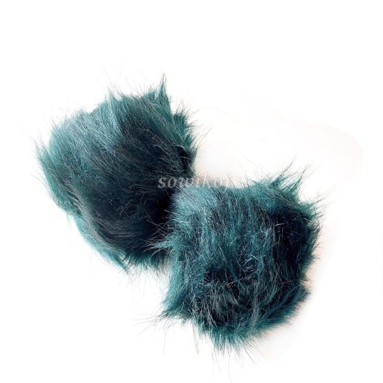 Ciemno zielone futerkowe pompony do czapek - pomponik