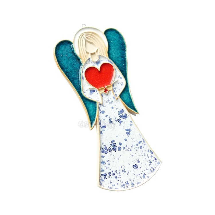 anioł ceramiczny biały margerytka z serduszkiem