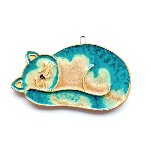 Turkusowy kotek ceramiczny handmade