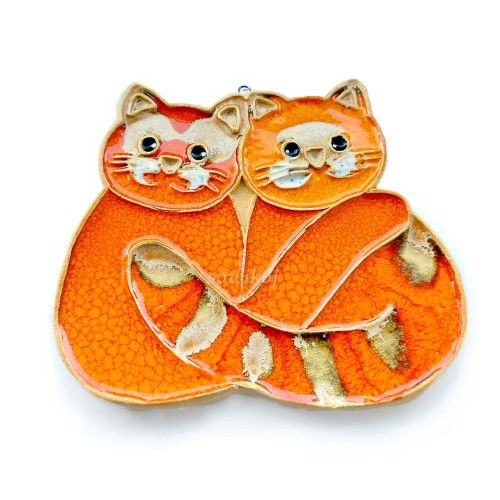 Para kotków wykonana z ceramiki - pomarańczowe