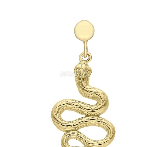 Kolczyki wiszące na wkrętka - srebro 925, pozłacany wąż z widocznym rysunkiem na ciele