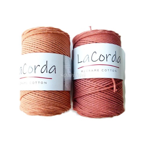 Porównanie kolorów sznurka 2mm jasna cegła - blady pomarańcz kol.350 i 750 cegła