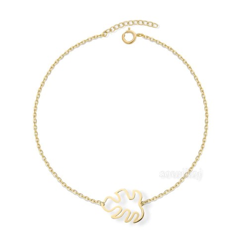 Bransoletka srebrna z liściem monstery większym - pozłacane srebro