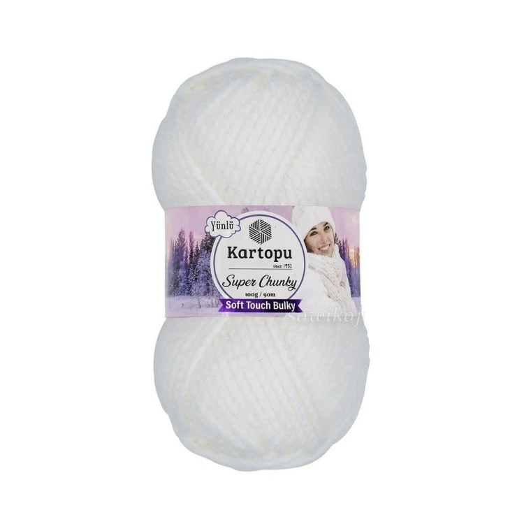 Grube włóczki na zimowe czapki Kartopu - super chunky k010 - biały
