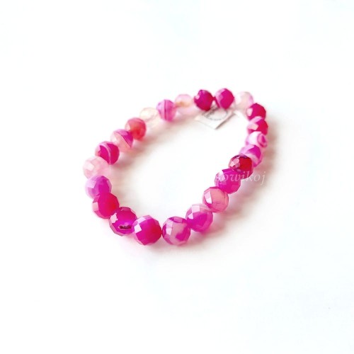 Agat różowy fasetowany - bransoletka na gumce