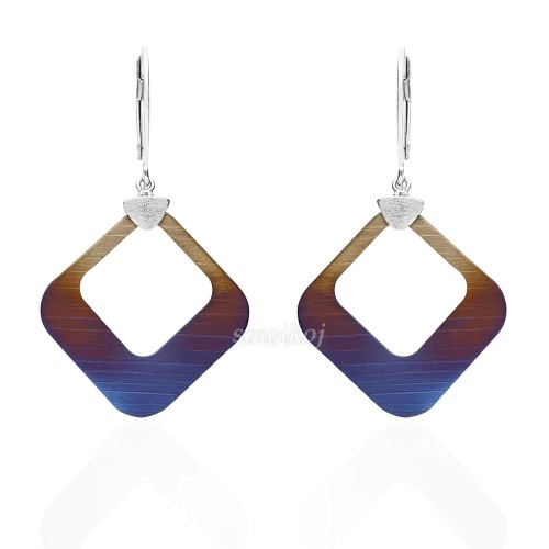 Kolczyki dwa romby - tytan opalizowany i srebro