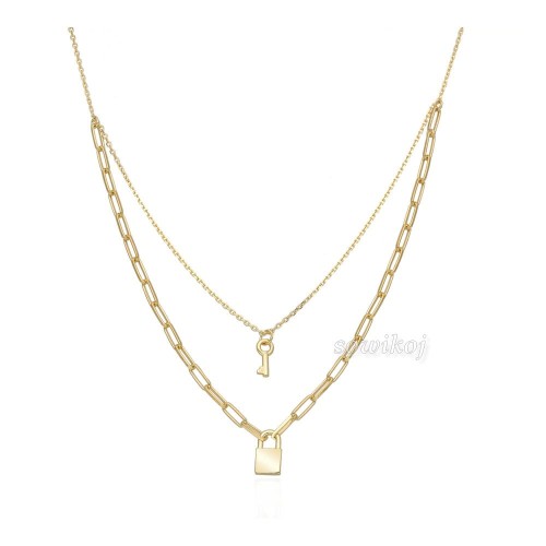 Podwójny srebrny pozłacany naszyjnik - secret Love