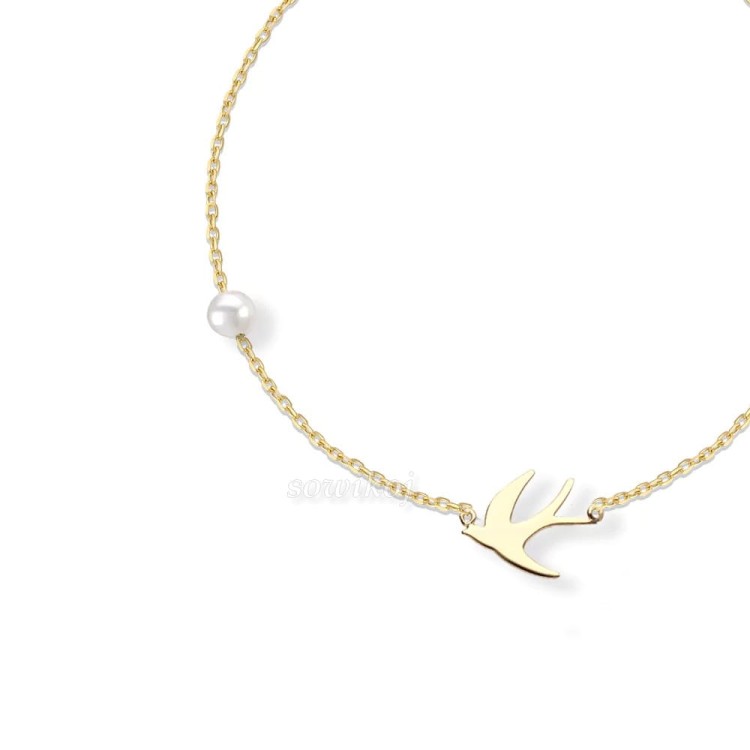 srebrna biżuteria pozłacana z perłą - Gołąbek i biała perła