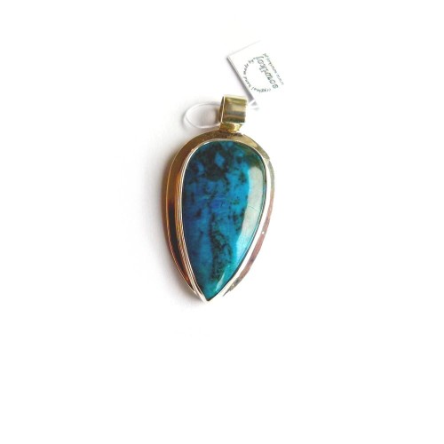 Wisior kropla - chryzokola w srebrnej oprawie - duża kropla - wrzeciono