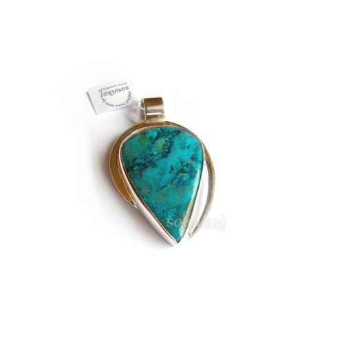 Wisior - chryzokola w srebrnej oprawie - wrzeciono