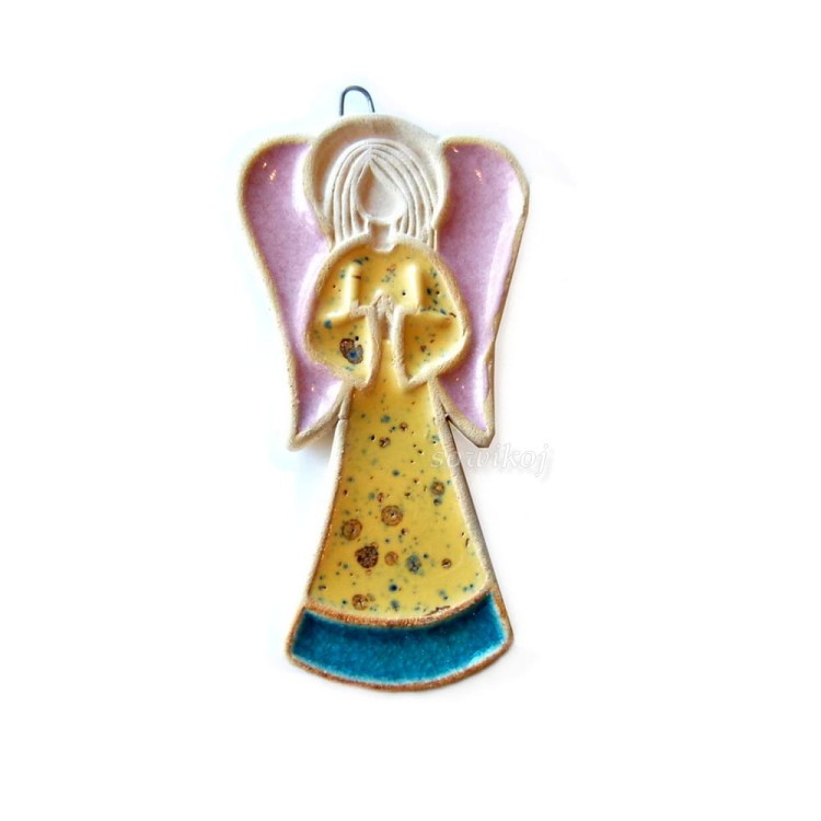 Żółty słoneczny aniołek ceramiczny mały
