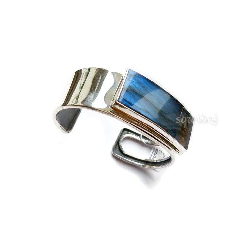 Bransoletka srebrna szeroka z labradorytem