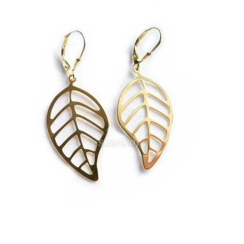 Ażurowe kolczyki liście - srebro próby 925 złocone