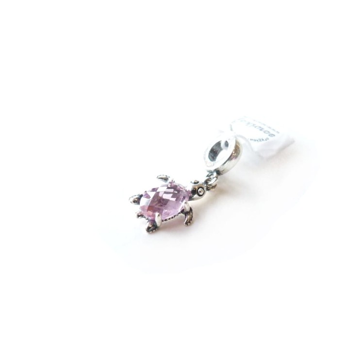 Charms różowy żółwik - srebro 925, przywieszka do bransoletki