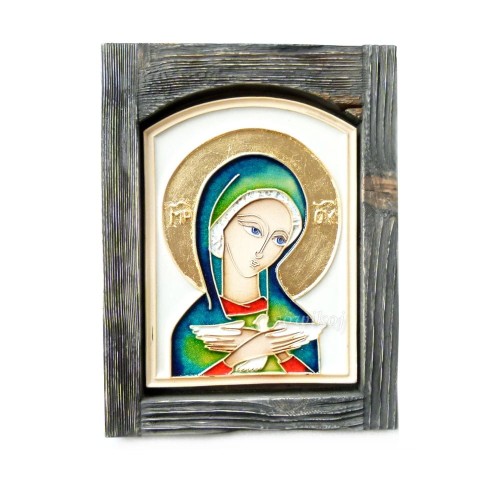 Ikona ceramiczna w drewnianej ramie - większa - Pneumatofora - Oblubienica Ducha Świętego