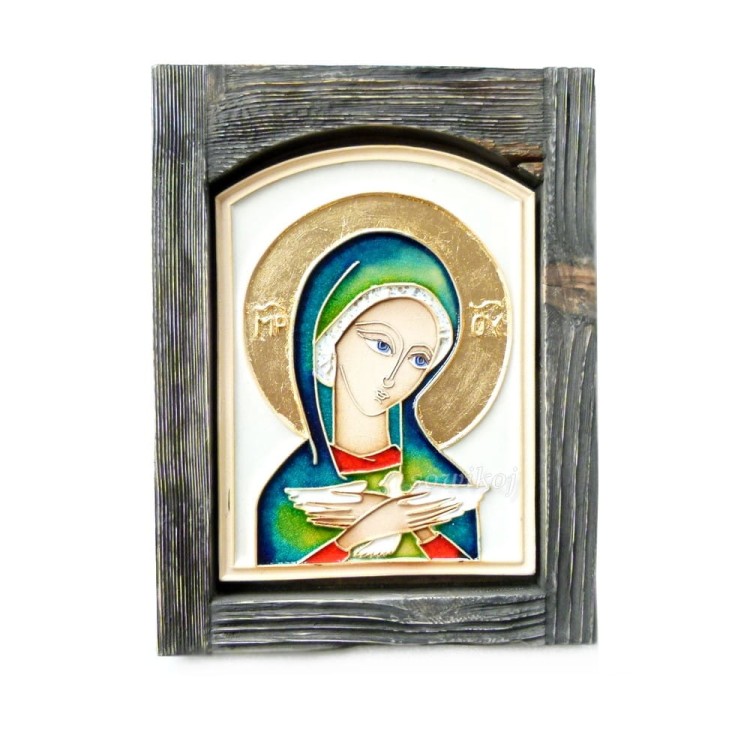 Ikona ceramiczna w drewnianej ramie - większa - Pneumatofora - Oblubienica Ducha Świętego