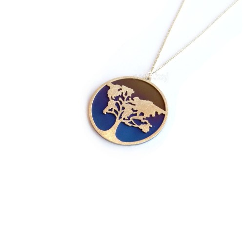 Wisiorek - zawieszka na łańcuszku - drzewo - pozłacane srebro 925 i tytan przegrzewany.