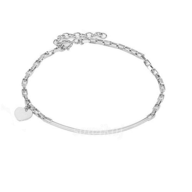 Srebrna rodowana bransoletka z rurką i malutkim serduszkiem