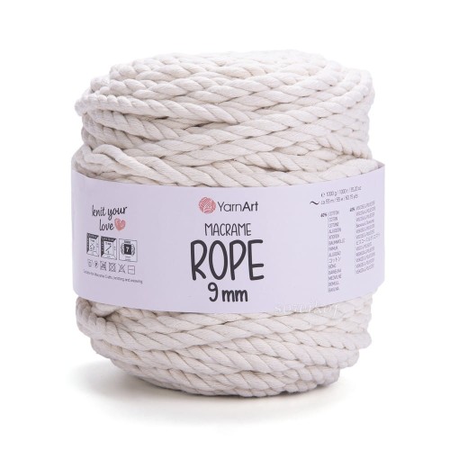 Sznurek do makramy skręcany ultra gruby YarnArt rope 9mm ecru kol.752.
