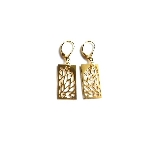 Pozłacane srebrne kolczyki wiszące - ażurowe prostokąty
