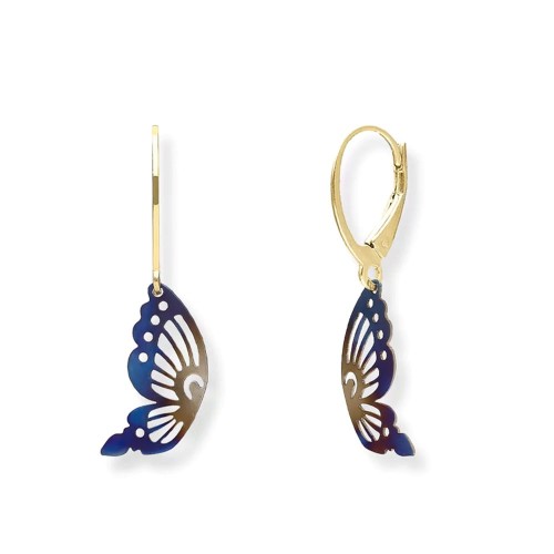 Srebrne pozłacane zapięcia i tytanowe motyle - kolczyki wiszące lekkie