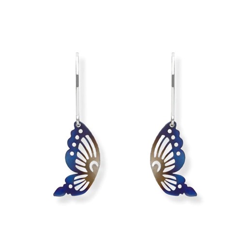 Kolczyki motylki ażurowe ze srebrnym bezpiecznym angielskim zapięciem - wiszące