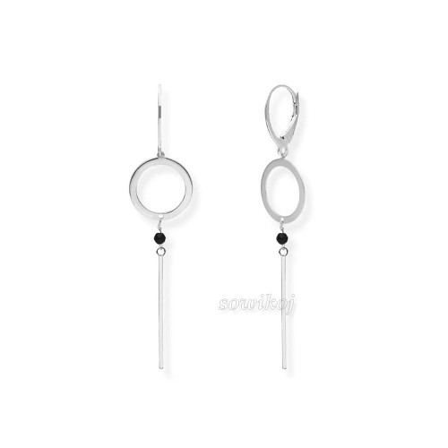 Wiszące długie kolczyki srebrne kółka ze spinelem i patyczkiem