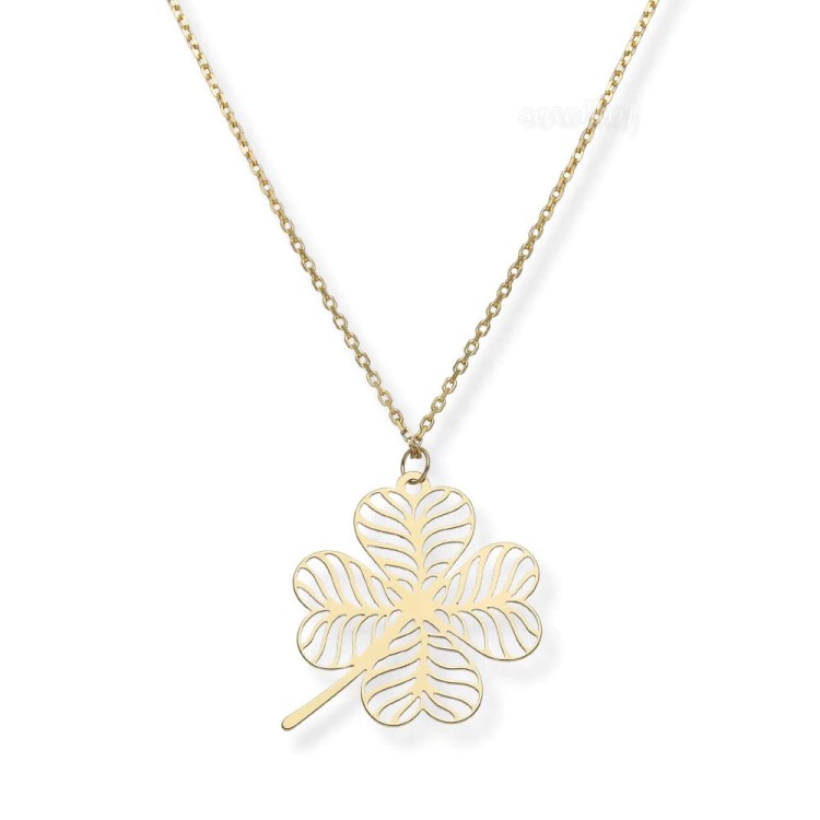 Srebrny pozłacany 24k złotem naszyjnik koniczynka czterolistna