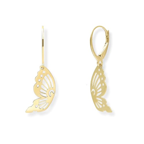 Srebrne pozłacane wiszące kolczyki motylki - lekkie z bezpiecznym angielskim zapięciem