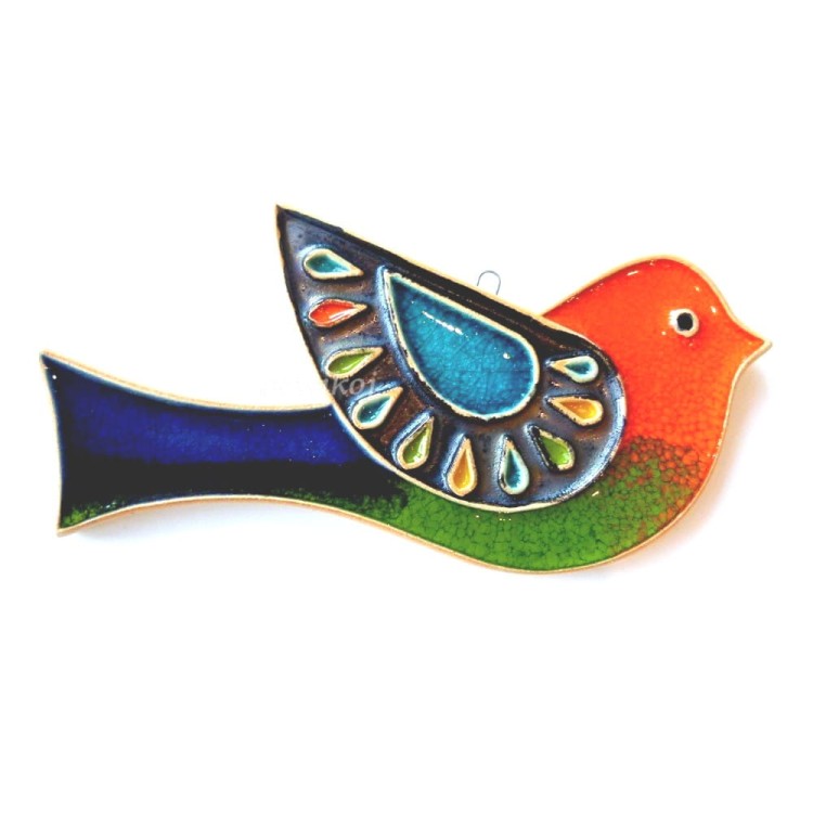 Ptaszek ceramiczny większy - pomarańczowo granatowy