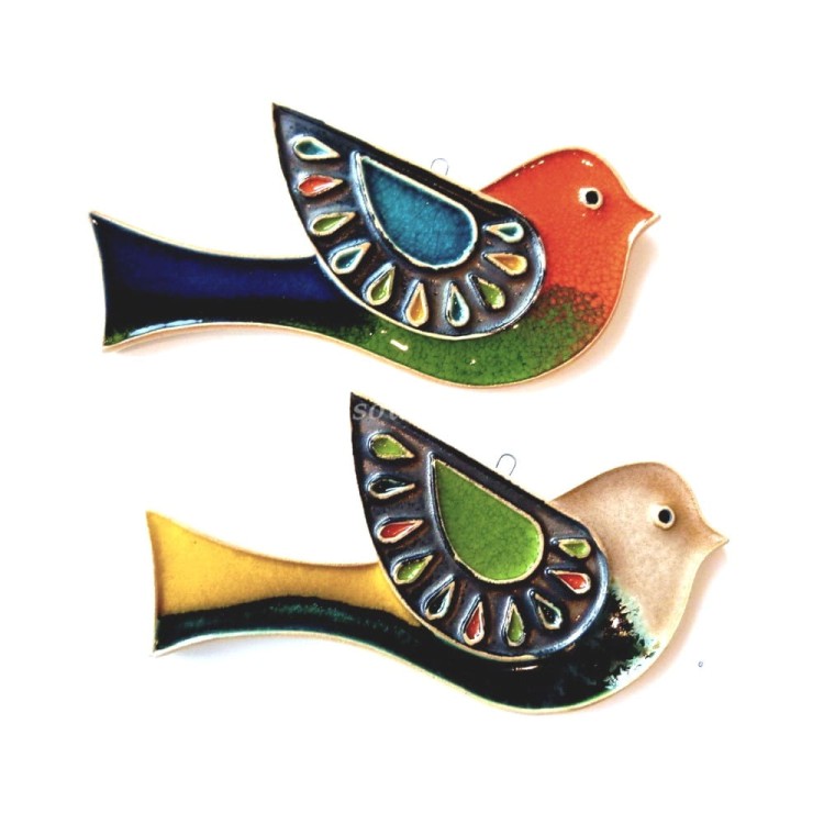 Ptaszki ceramiczne do powieszenia na ścianie lub w zimowym ogrodzie