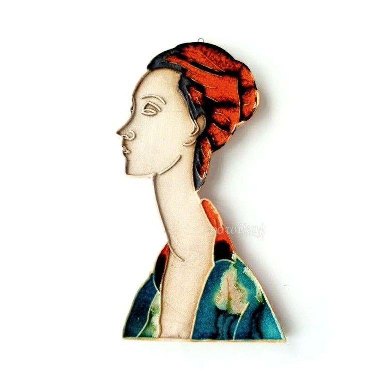 Głowa kobiety - portret  - Modigliani - ceramiczna figurka do powieszenia na ścianie - ceramika artystyczna
