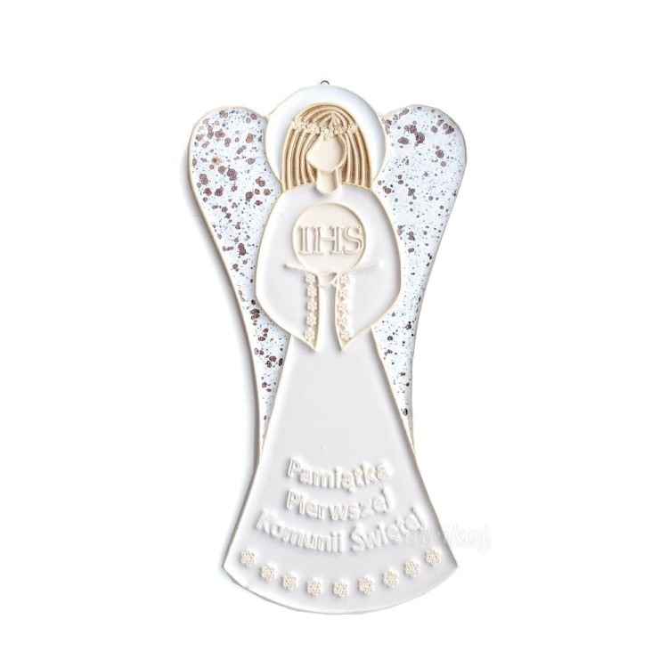 Anioł ceramiczny komunijny 27cm w kolorze białym