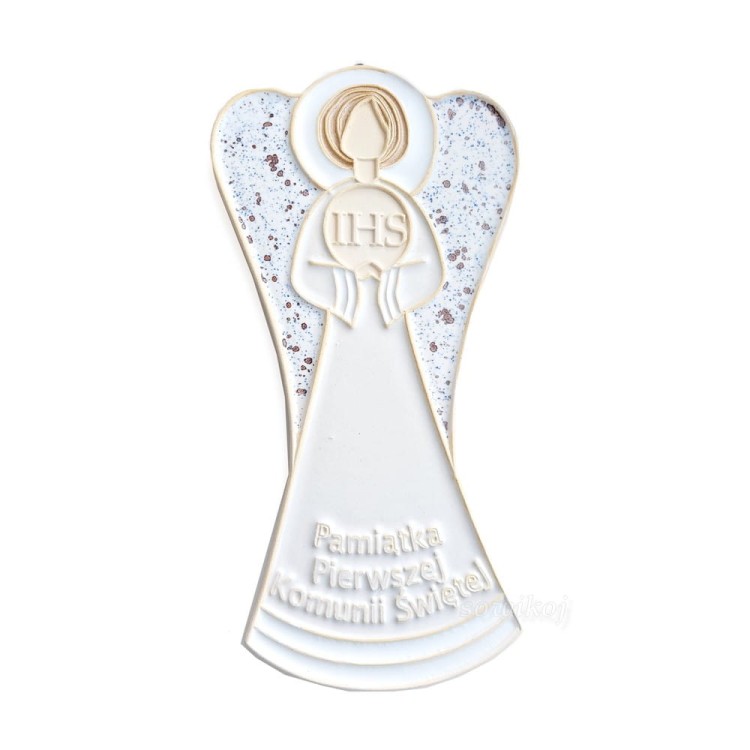 Anioł handmade - pamiątka I Komunii Świętej wykonany z ceramiki