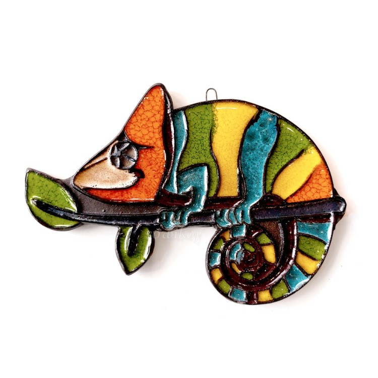 Ceramiczny kameleon figurka ozdobna do ogrodu czy na ścianę
