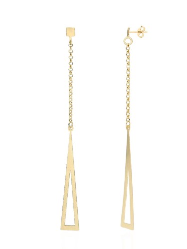 Bardzo długie wiszące kolczyki srebrne pozłacane trójkaty sztyfty