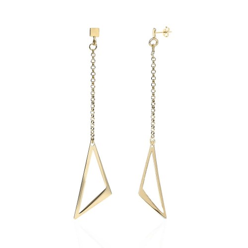 Kolczyki trójkąty na łańcuszku - wkrętki - srebro pozłacane próby 925