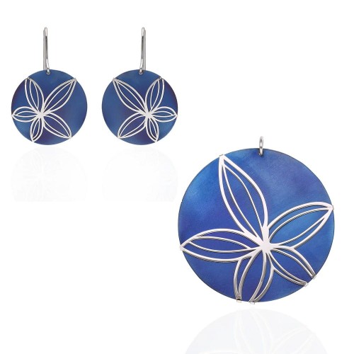 Kolczyki i wisiorek koła z tytanem - srebro