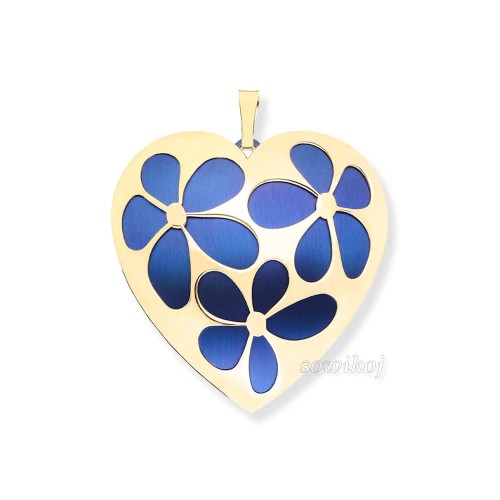 Serce zawieszka na łańcuszek srebro pozłacane i kobaltowy tytan