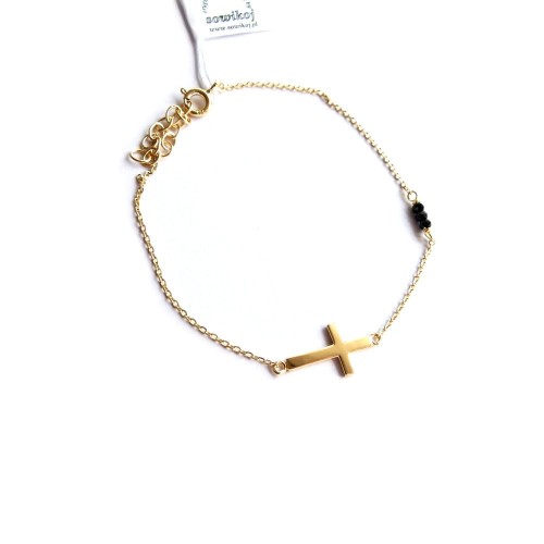 Srebrna bransoletka pozłacana z krzyżykiem i czarnymi spinelami
