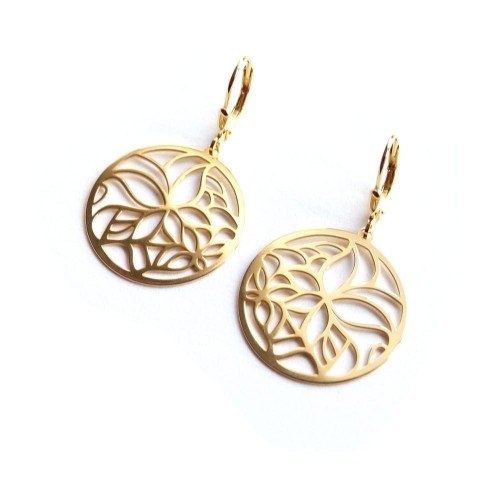 Kolczyki srebrne wiszące ażurowe koła z motylem