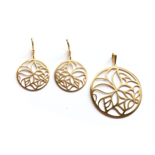 Srebro pozłacane ażurowe koła komplet biżuterii z motylem