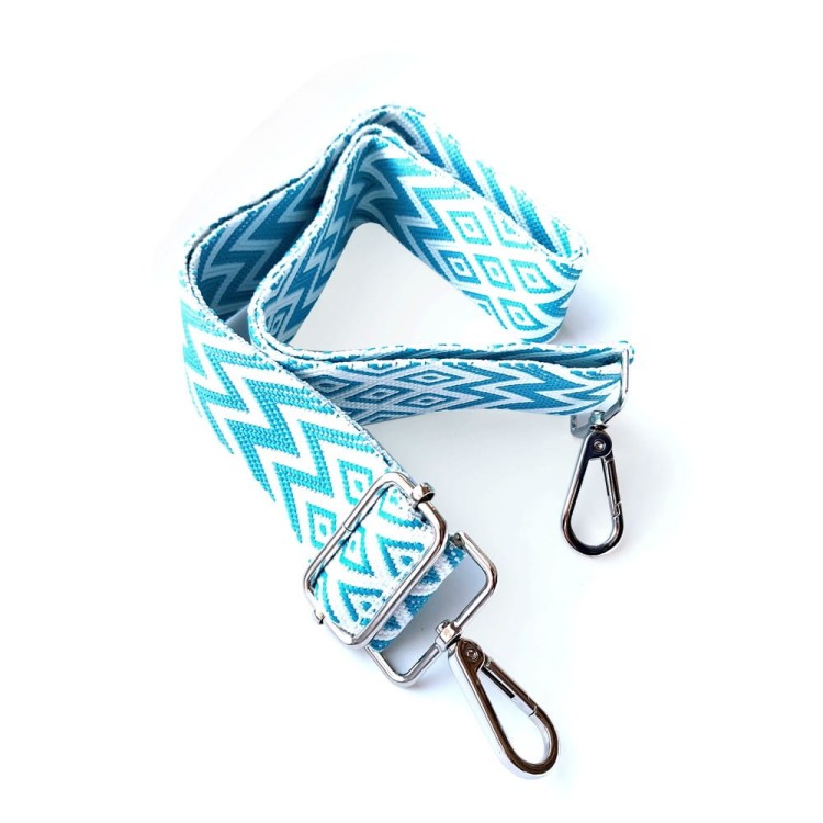 Pasek do torebki błekitno biały z karabińczykami