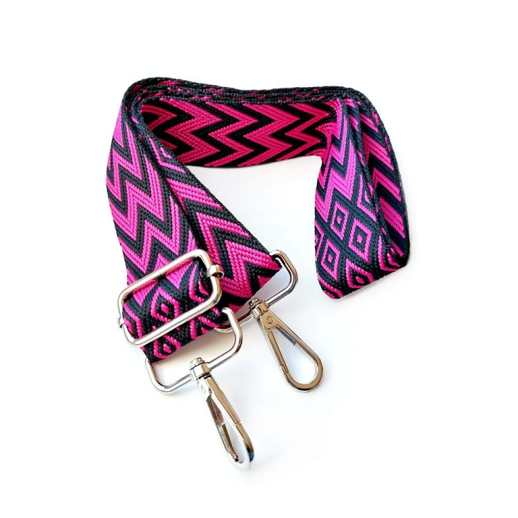 Pasek do torebki regulowany wymienny - czarno różowy z karabińczykami do dopięcia na torebce